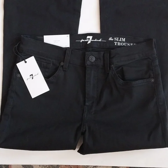 7 For All Mankind NWT Women's Size 28 Black Slim Trouser Flare Denim Jeans Pants - Picture 2 of 15
